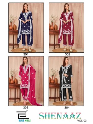 Blue hills by shenaaz vol 3 exclusive embroidered work kurti pant and dupatta catalogue at low rate readymade suit catalogs