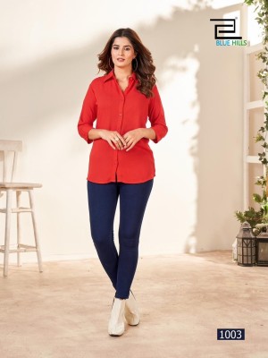 Blue hills by traveller mordan style plain reyon formal shirt for women at wholesale rate western wear catalogs