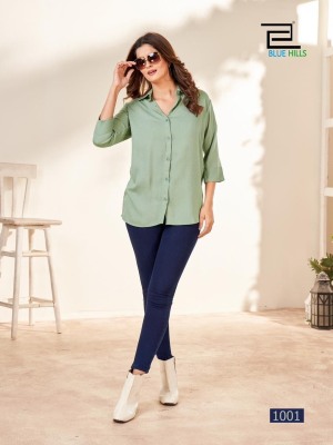 Blue hills by traveller mordan style plain reyon formal shirt for women at wholesale rate western wear catalogs