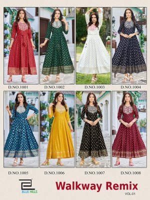 Blue hills by walkway remix vol 1 anarkali fancy kurti catalog at wholesale price  kurtis catalogs