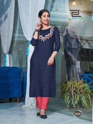 Blue hills kurti new launch classic rayon slub Zari Embroidery with Thread Work Kurti wholesaler in India  kurtis catalogs