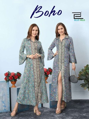 Blue hills new boho can wear in two style long gown stylish wholesale Kurti  Blue hills Kurti 