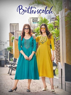 Blue hills new butter scotch Midi Style With Embroidery Work Kurti wholesaler exporter in India  Blue hills Kurti 