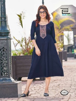 Blue hills new butter scotch Midi Style With Embroidery Work Kurti wholesaler exporter in India  kurtis catalogs