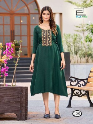 Blue hills new butter scotch Midi Style With Embroidery Work Kurti wholesaler exporter in India  kurtis catalogs