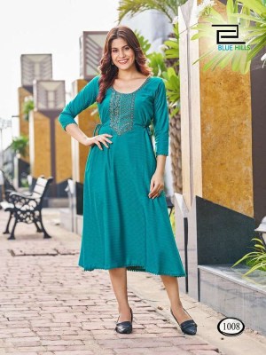 Blue hills new butter scotch Midi Style With Embroidery Work Kurti wholesaler exporter in India  kurtis catalogs