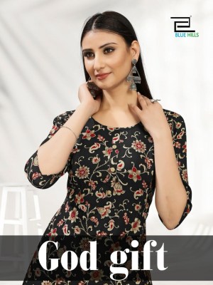 Blue hills present God gift premium reyon feeding printed kurti catalogue at low rate Blue hills Kurti 