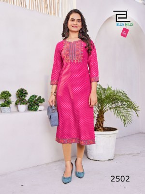 Blue hills present Soild vol 25 reyon zari thread embroidered kurti catalogue at wholesale price,  kurtis catalogs