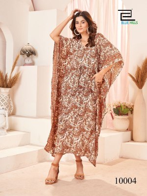 Blue hills present fire walks vol 10 heavy French crepe printed kaftan catalogue at low rate kurtis catalogs