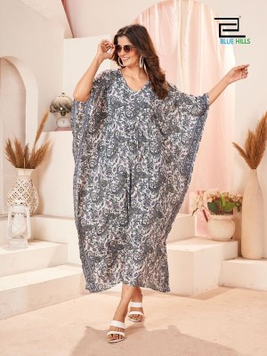 Blue hills present fire walks vol 10 heavy French crepe printed kaftan catalogue at low rate kurtis catalogs