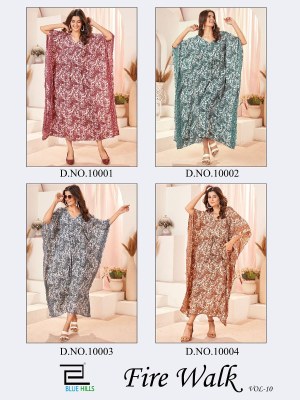 Blue hills present fire walks vol 10 heavy French crepe printed kaftan catalogue at low rate kurtis catalogs