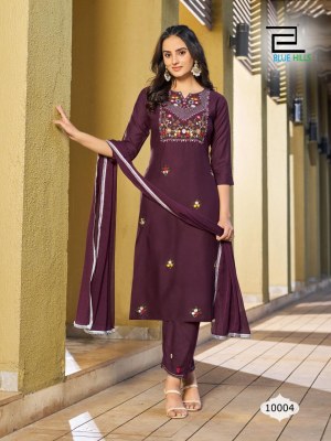 Blue hills present jannat heavy reyon zari with multi thread work kurti pant and dupatrta catalogue at wholesale price readymade suit catalogs