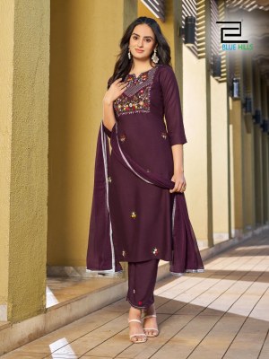 Blue hills present jannat heavy reyon zari with multi thread work kurti pant and dupatrta catalogue at wholesale price readymade suit catalogs