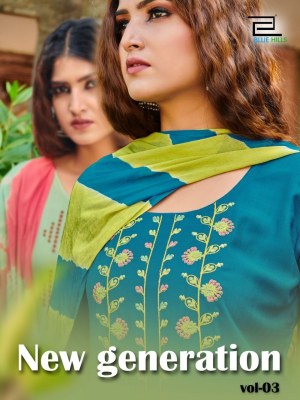 Blue hills present new generation vol 3 reyon embroidered kurti pant and dupatta catalogue at low rate kurti pant with dupatta Catalogs