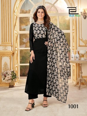 Blue hills present nithya fancy fox georgette discharge print kurti pant with dupatta catalogue  readymade suit catalogs