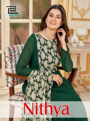 Blue hills present nithya fancy fox georgette discharge print kurti pant with dupatta catalogue  readymade suit catalogs