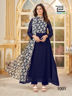 Blue hills present nithya fancy fox georgette discharge print kurti pant with dupatta catalogue  readymade suit catalogs