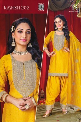 Brand 18 Attitude Kashish Vol 02 Premium Vichitra Silk Kurti Dupatta with Farshi Salwar Karwachauth And Diwali Collection Wholesale kurtis catalogs