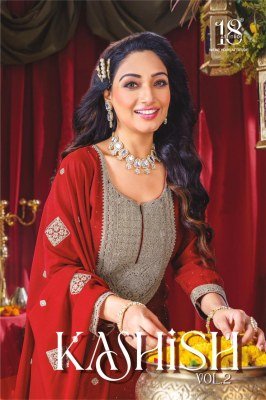 Brand 18 Attitude Kashish Vol 02 Premium Vichitra Silk Kurti Dupatta with Farshi Salwar Karwachauth And Diwali Collection Wholesale kurtis catalogs