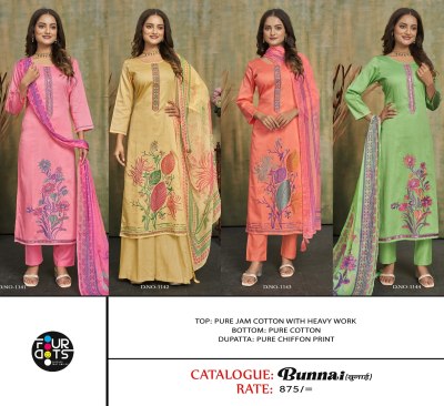 Bunnai by Fourdots pure jam cotton heavy work dress material catalogue at affordable rate salwar kameez catalogs