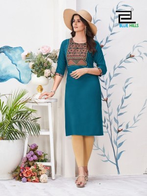 Cadbury by Blue hills reyon fancy kurti catalogue with neck designe Blue hills Kurti 