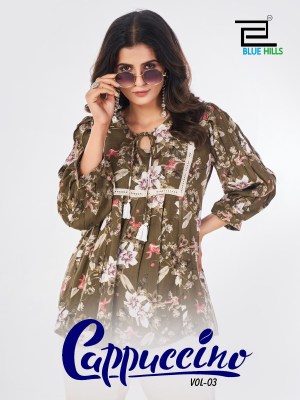 Cappuccino vol 3 by Blue hills Heavy wrinkle reyon short top catalogue at affordable rate Blue hills Kurti 