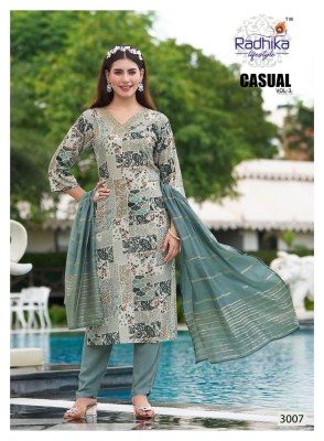 Casual vol 3 by radhika life style reyon printed fancy embroidered kurti pant and dupatta collection readymade suit catalogs