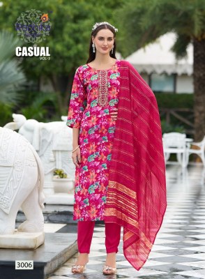 Casual vol 3 by radhika life style reyon printed fancy embroidered kurti pant and dupatta collection readymade suit catalogs