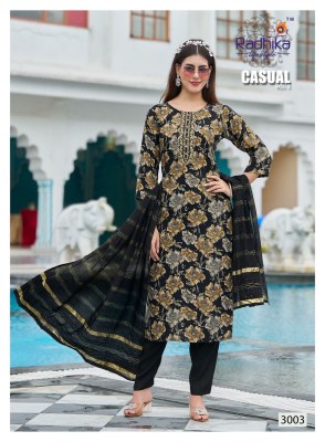 Casual vol 3 by radhika life style reyon printed fancy embroidered kurti pant and dupatta collection readymade suit catalogs