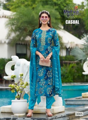 Casual vol 3 by radhika life style reyon printed fancy embroidered kurti pant and dupatta collection readymade suit catalogs