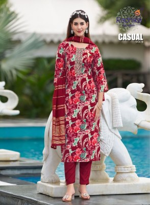 Casual vol 3 by radhika life style reyon printed fancy embroidered kurti pant and dupatta collection readymade suit catalogs