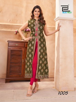 Cat Walk by Blue hills reyon foil printed central cut kurti collection in affordable price kurtis catalogs
