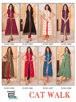 Cat Walk by Blue hills reyon foil printed central cut kurti collection in affordable price kurtis catalogs