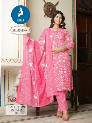 Celebration 3 by Kaya Straight cotton printed kurti pant and dupatta catalogue at low rate  readymade suit catalogs