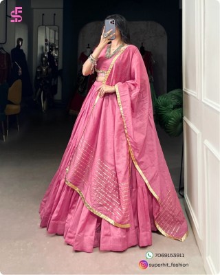 Chanderi Silk Pink Lehenga Set 1609Pink Stitched, 12 Meter Flair, Cowrie Lace Blouse, Embossed Lace Dupatta Wholesale  lehenga choli