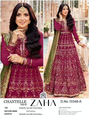 Chantelle vol 6 by Zaha butterfly net with embroidered fancy anarkali suit catalogue at low rate fancy Anarkali suit catalogs