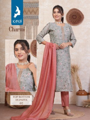 Charmi by Kaya Fancy Chanderi digital printed kurti pant and dupatta catalogue at affordable rate readymade suit catalogs