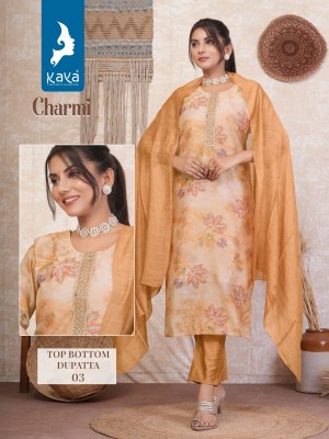 Charmi by Kaya Fancy Chanderi digital printed kurti pant and dupatta catalogue at affordable rate readymade suit catalogs