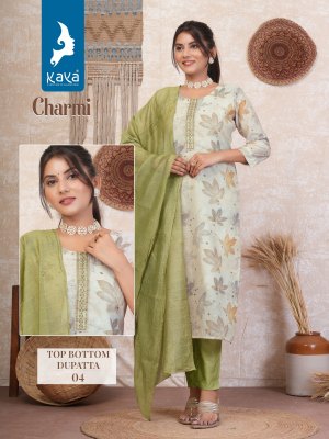 Charmi by Kaya Fancy Chanderi digital printed kurti pant and dupatta catalogue at affordable rate readymade suit catalogs