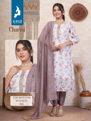 Charmi by Kaya Fancy Chanderi digital printed kurti pant and dupatta catalogue at affordable rate readymade suit catalogs