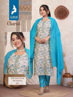 Charmi by Kaya Fancy Chanderi digital printed kurti pant and dupatta catalogue at affordable rate readymade suit catalogs