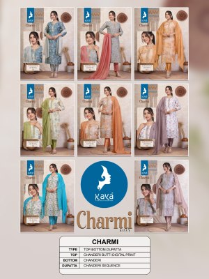 Charmi by Kaya Fancy Chanderi digital printed kurti pant and dupatta catalogue at affordable rate readymade suit catalogs