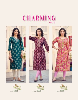 Charming vol 5 by Radhika lifestyle modal chanderi workfancy kurti catalogue at affordable rate kurtis catalogs