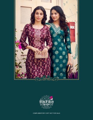 Charming vol 5 by Radhika lifestyle modal chanderi workfancy kurti catalogue at affordable rate kurtis catalogs