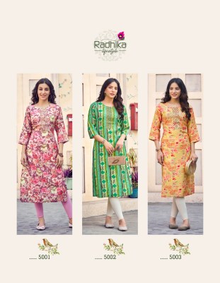 Charming vol 5 by Radhika lifestyle modal chanderi workfancy kurti catalogue at affordable rate kurtis catalogs