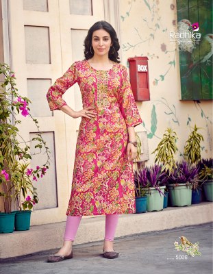 Charming vol 5 by Radhika lifestyle modal chanderi workfancy kurti catalogue at affordable rate kurtis catalogs