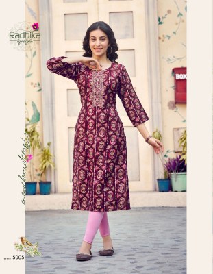 Charming vol 5 by Radhika lifestyle modal chanderi workfancy kurti catalogue at affordable rate kurtis catalogs