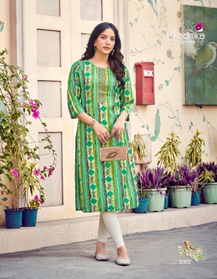 Charming vol 5 by Radhika lifestyle modal chanderi workfancy kurti catalogue at affordable rate kurtis catalogs