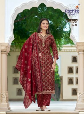 Cherry vol 3 by radhika lifestyle modal chanderi printed readymade suit catalogue readymade suit catalogs