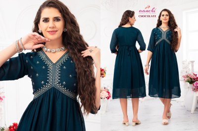 Chocolate by Aanchi kurti Alia Cut fancy embroidered kurti catalogue at affordable rate kurtis catalogs